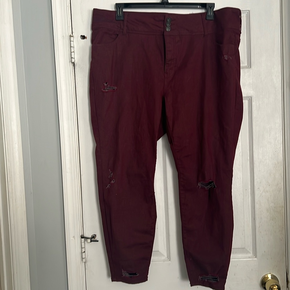 Burgundy distressed leggings